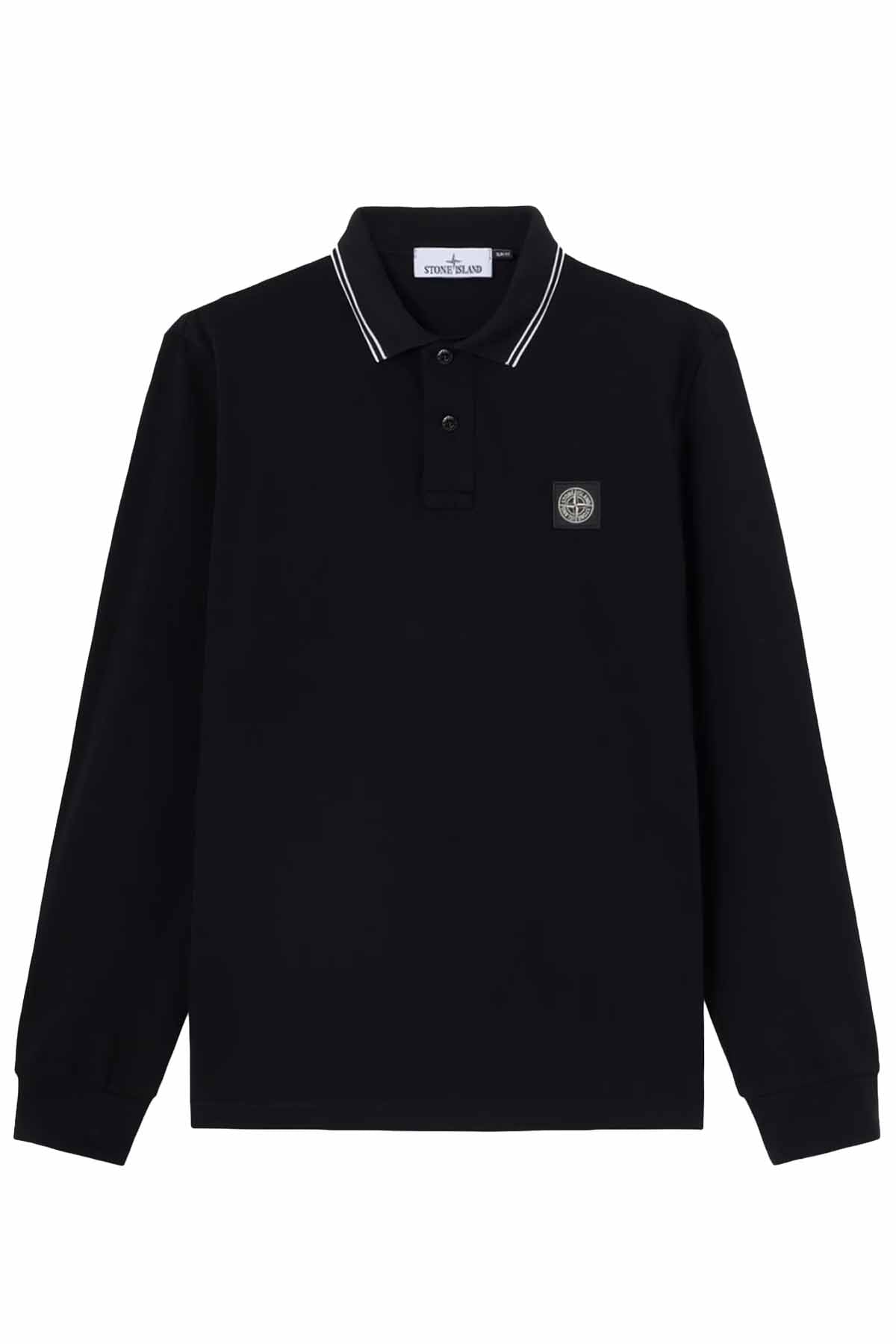 Stone Island Herren Langarm Poloshirt Schwarz SCHWARZ Bild 1