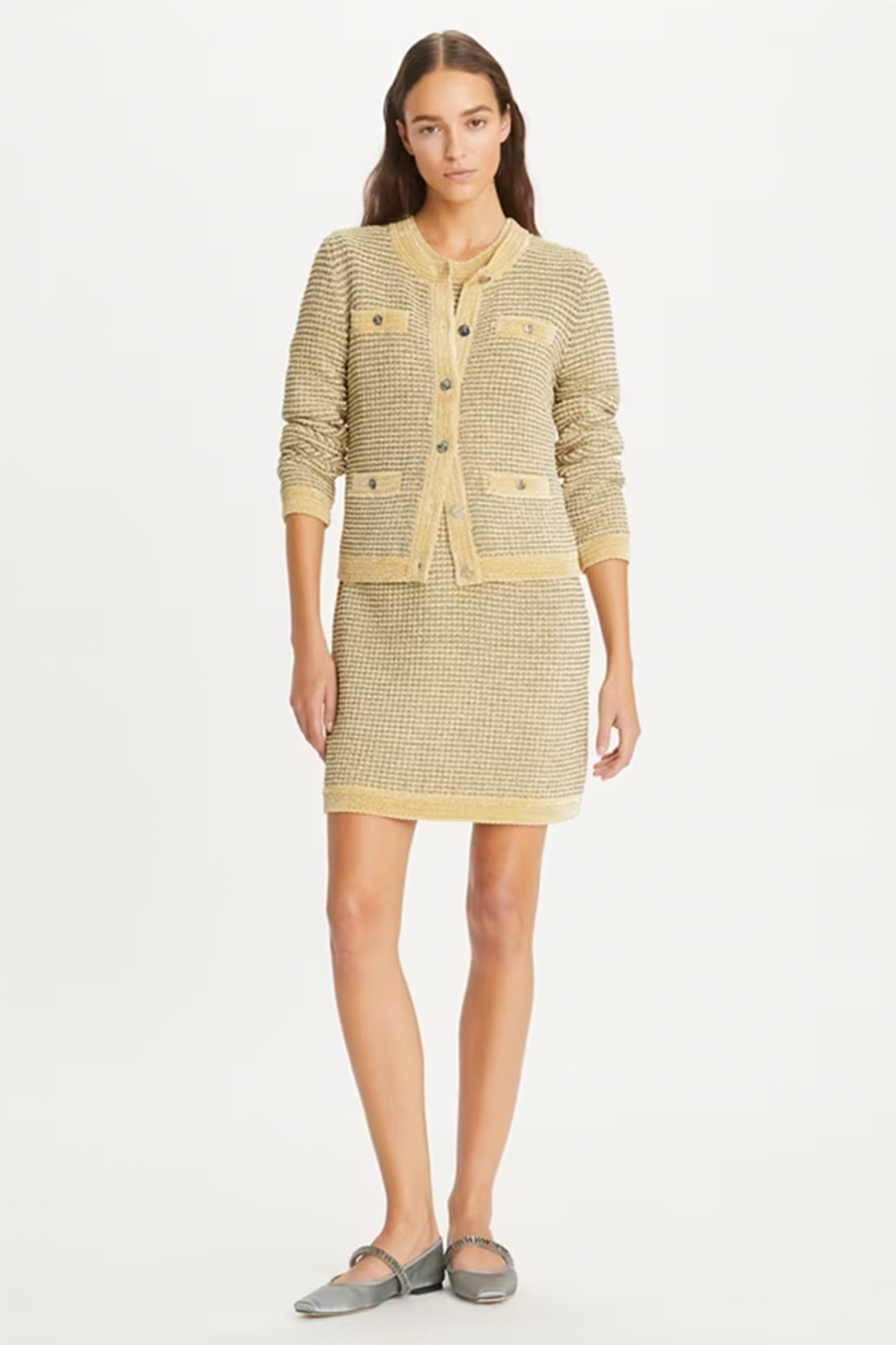 Tory Burch Damen Strickjacke Kendra Velvet Ivory/Metallic Gray NATUR-WEISS Bild 2
