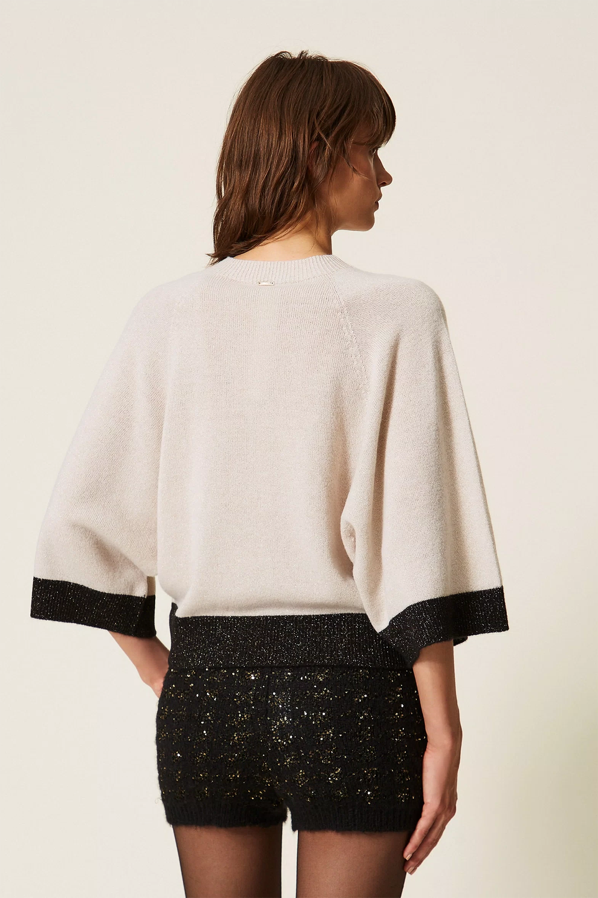 Twin Set Damen Cropped-Pullover mit Lurex Beige 13930 Bild 3
