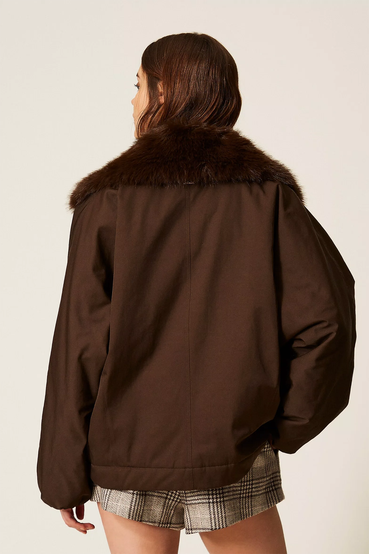 Twin Set Damen Jacke mit Kunstpelzkragen Braun 13411 Bild 3
