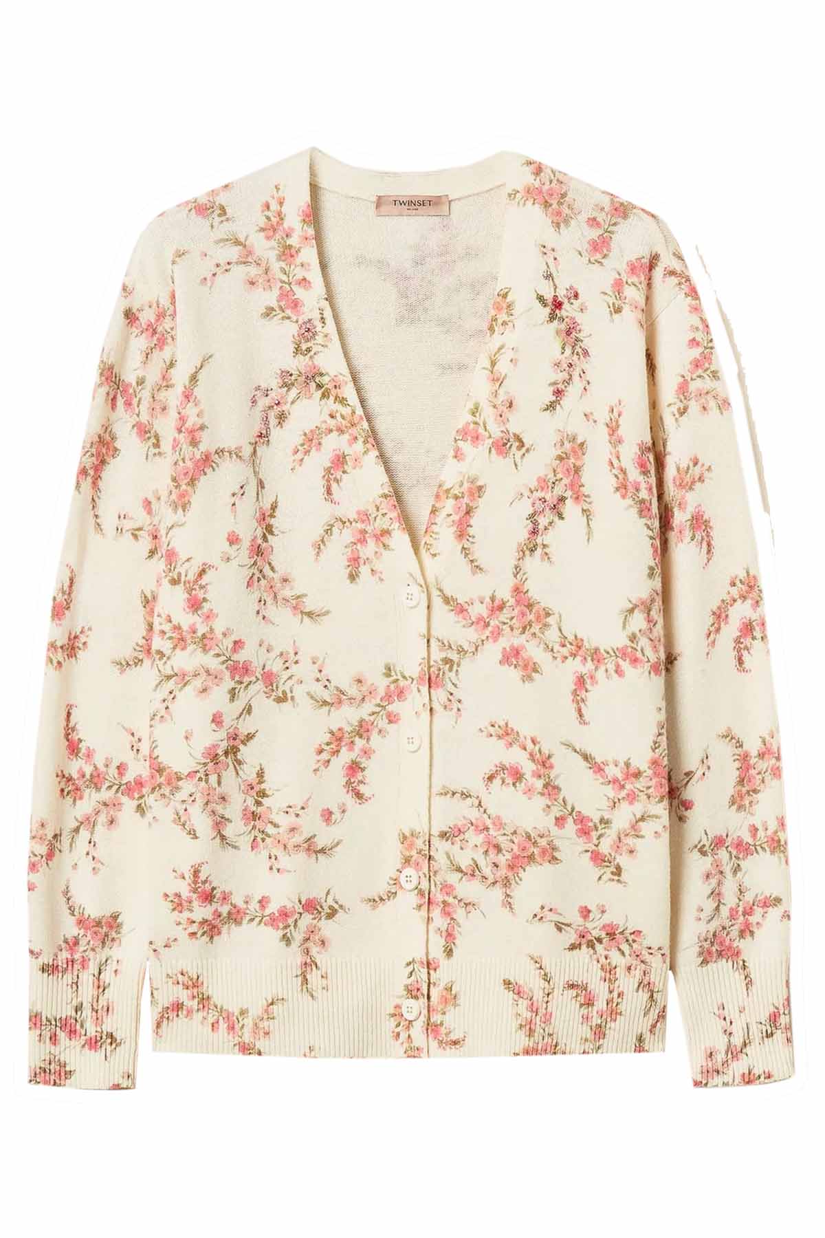 Twin Set Damen Maxicardigan mit Blumenmuster Natur-Weiss 13952 Bild 1
