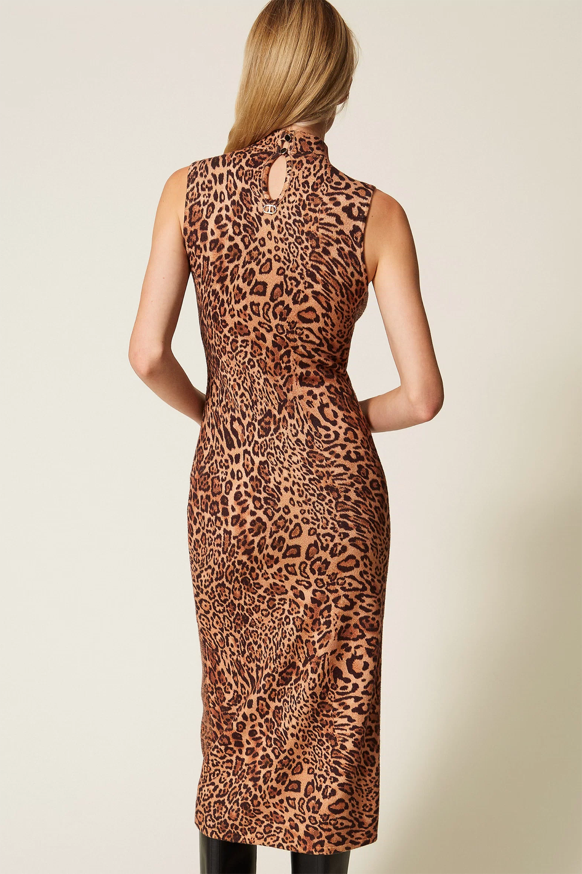 Twin Set Damen Midi-Strickkleid mit Pailletten, Braun 12737 Bild 3