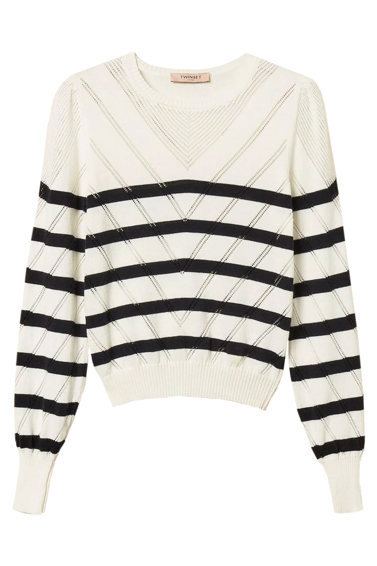 Twin Set Damen Pullover mit Streifen Natur-Weiss 13382 Bild 1