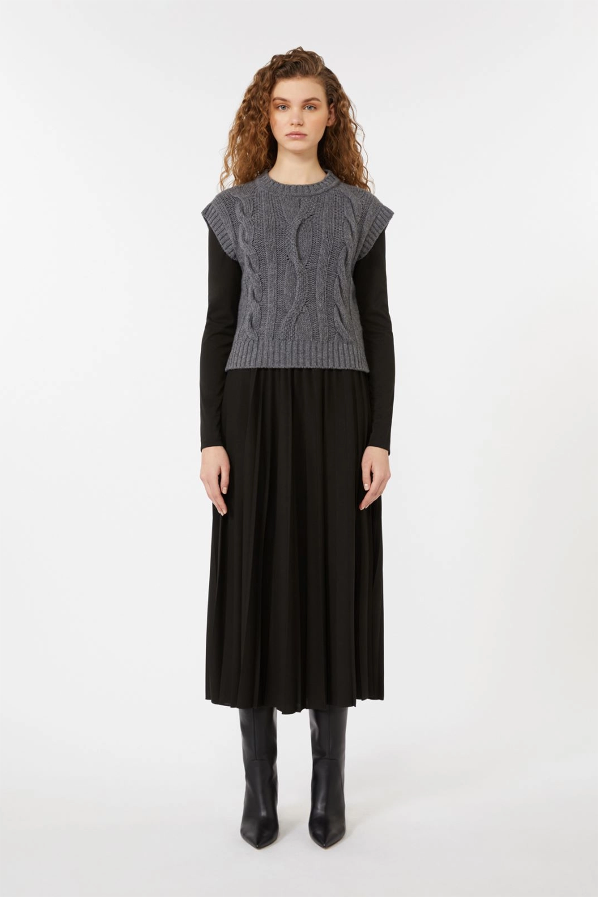 Weekend Max Mara Damen 2-in-1-Kleid aus Jersey und Wollstrick Ebro Schwarz SCHWARZ Bild 3