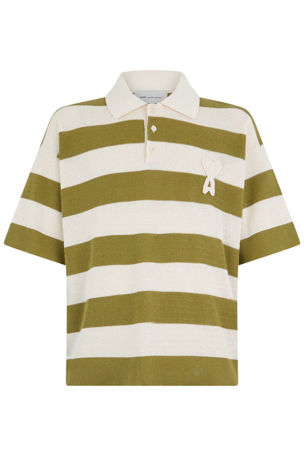 AMI Paris Gestreiftes Herren Strickpolo Creme/Matcha NATUR-WEISS Bild 1
