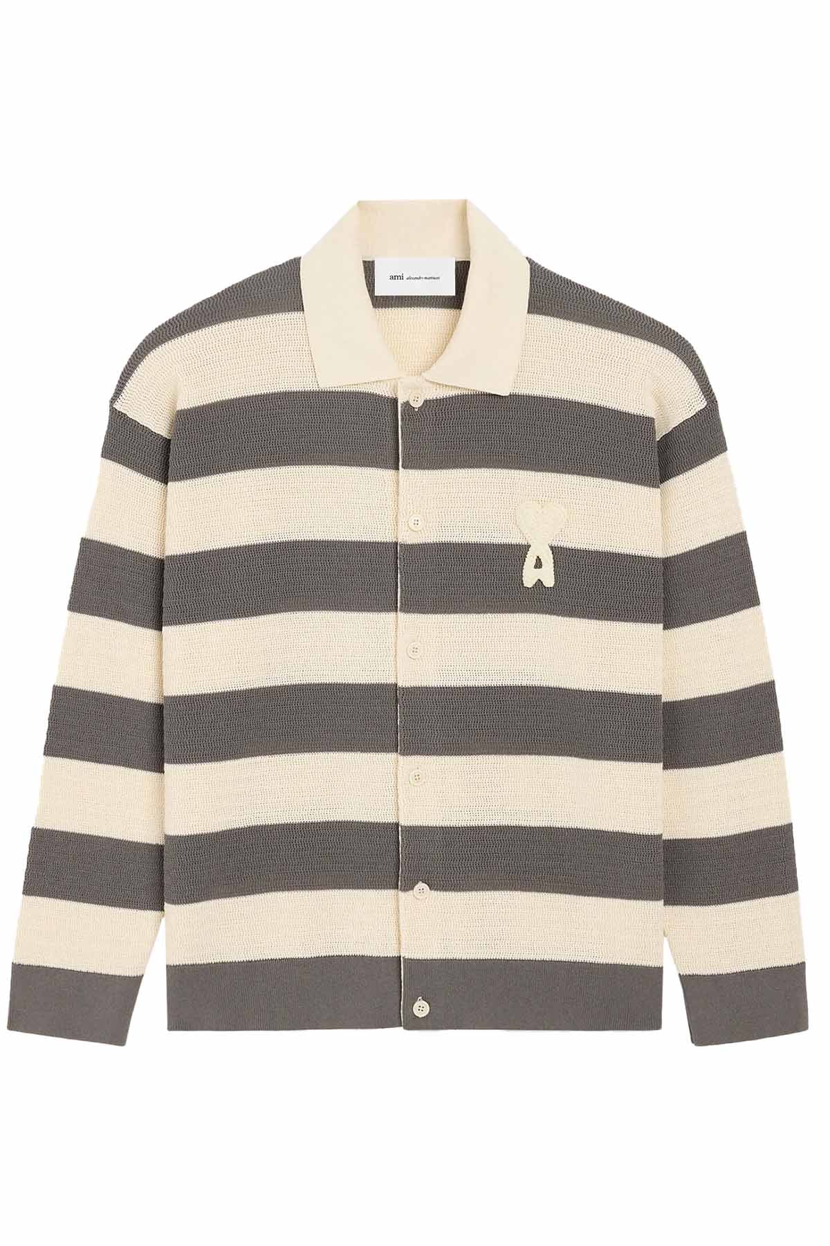 AMI Paris gestreiftes Herren Strickshirt Creme/Grau NATUR-WEISS Bild 1