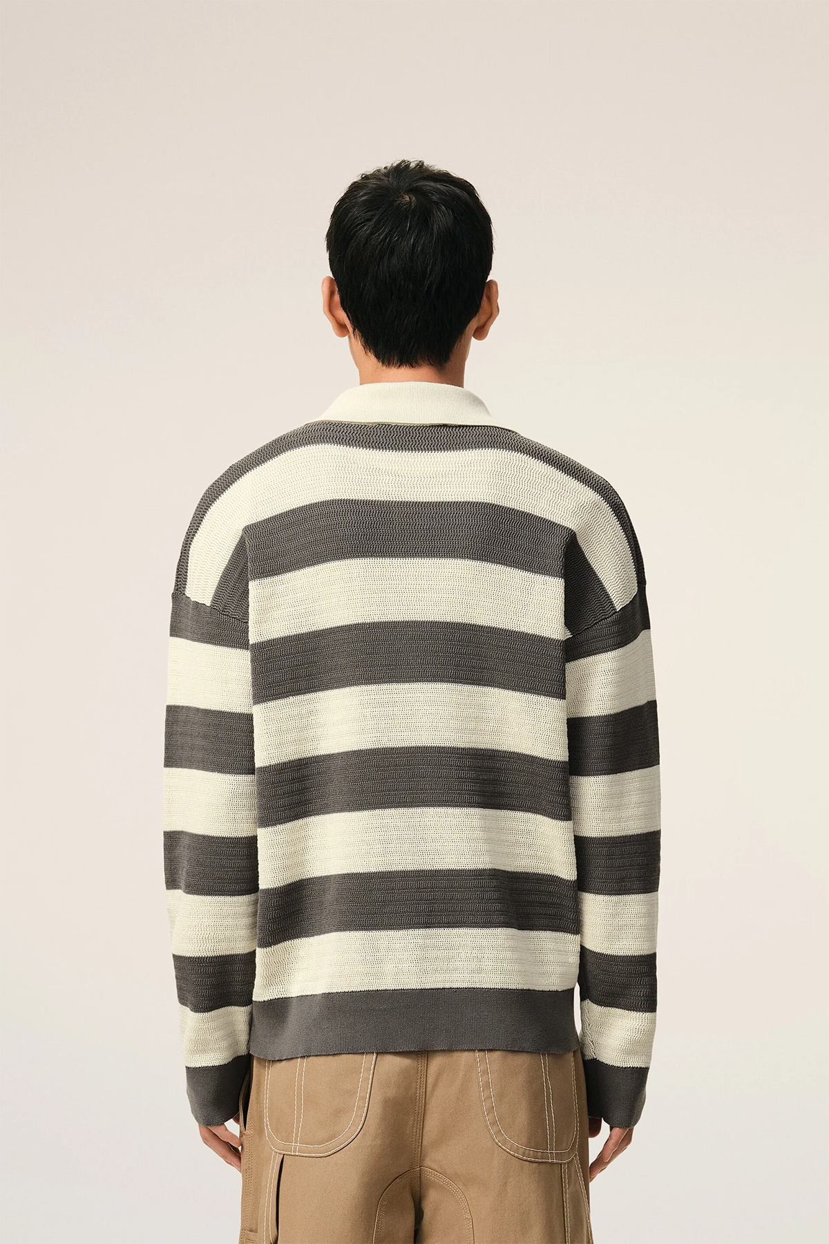 AMI Paris gestreiftes Herren Strickshirt Creme/Grau NATUR-WEISS Bild 3