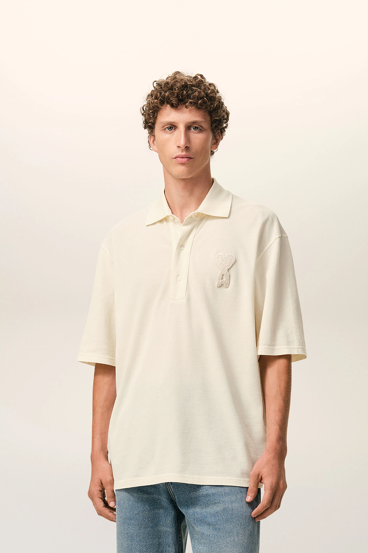 AMI Paris Herren Pique-Poloshirt Natur-Weiss NATUR-WEISS Bild 2
