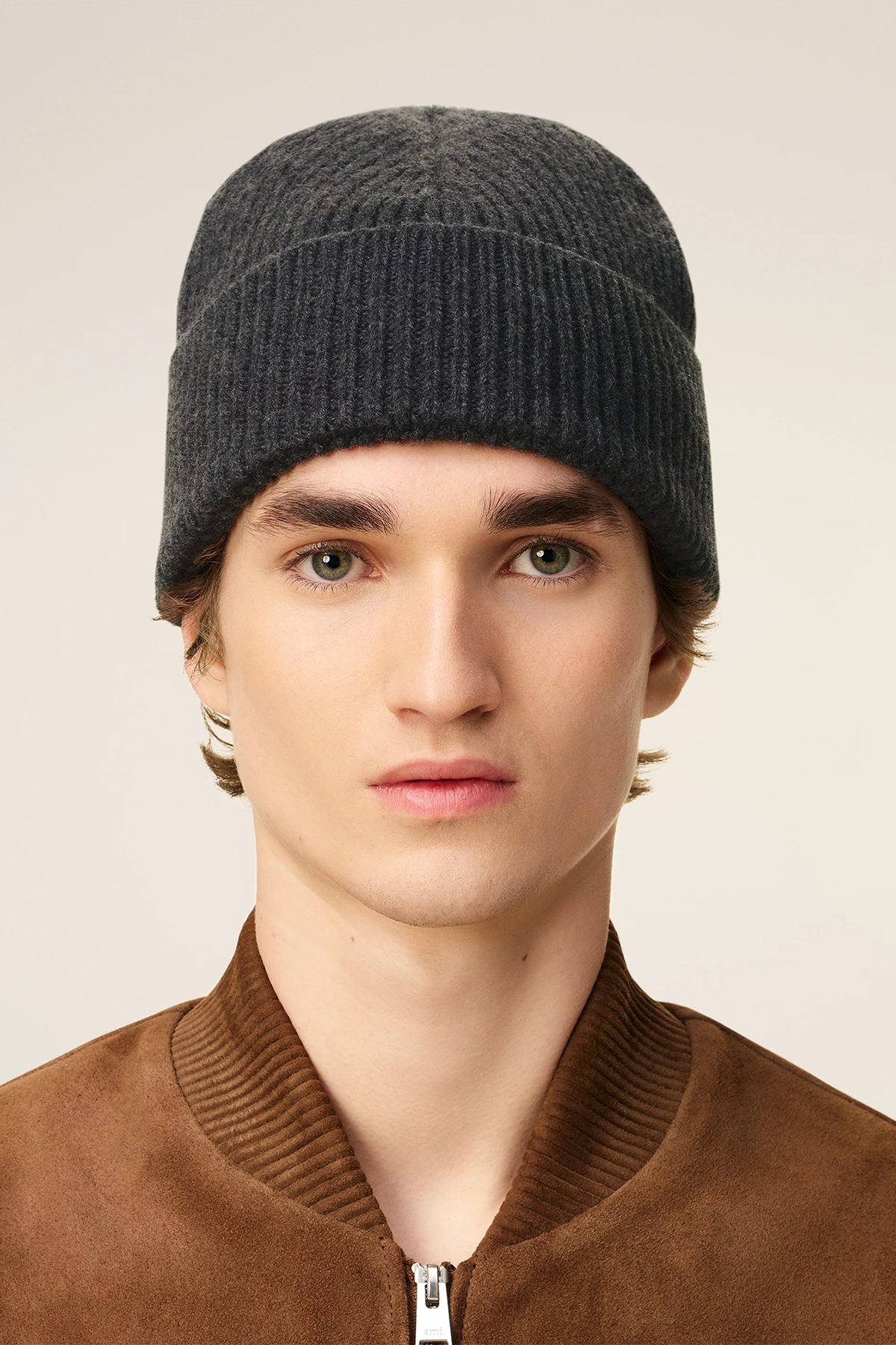 AMI Paris Herren Strickmütze Grau GRIS CHINE/ NOIR 0504H25 Bild 2