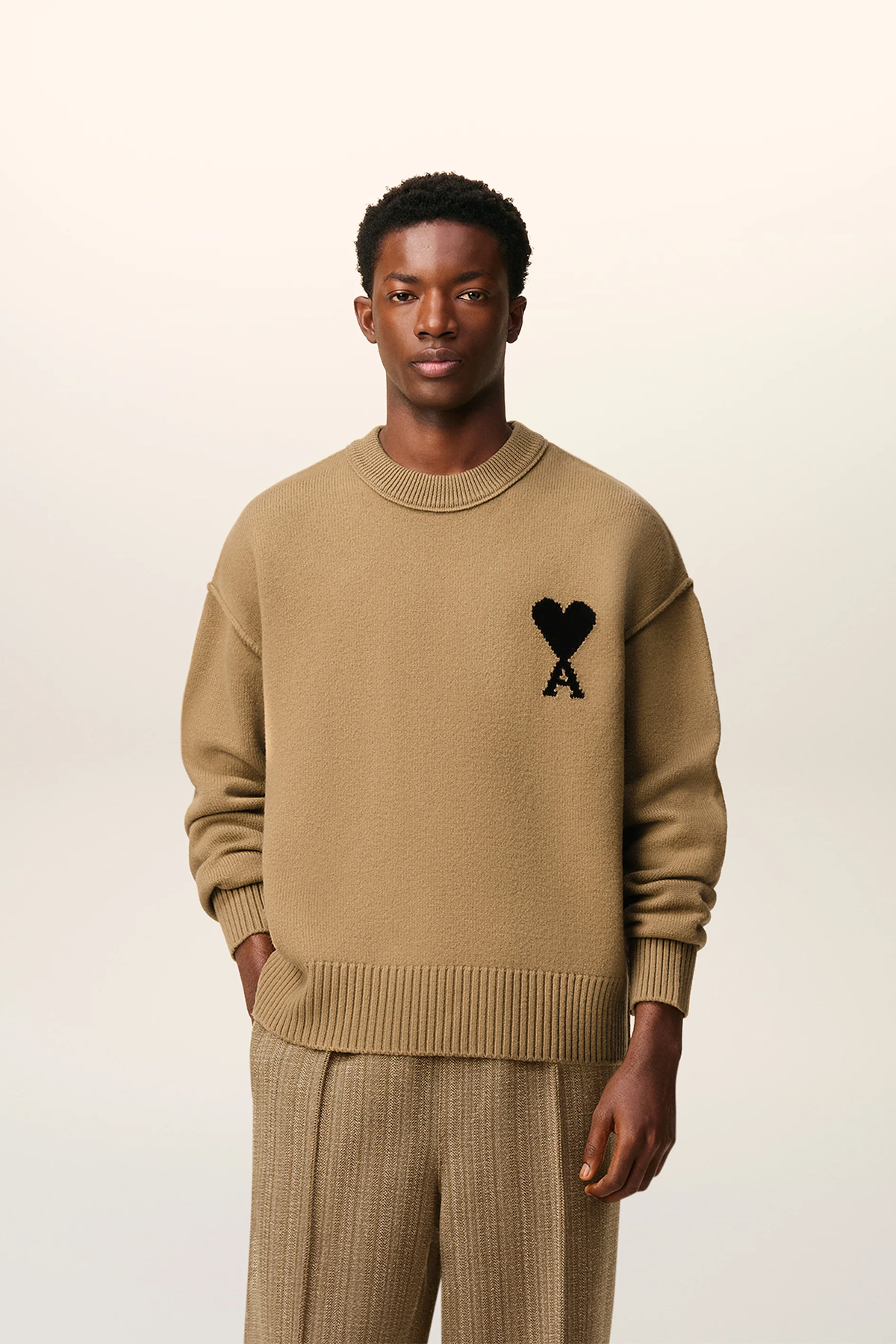 AMI Paris Herren Strickpullover Braun CAMEL/NOIR 288H25 Bild 3