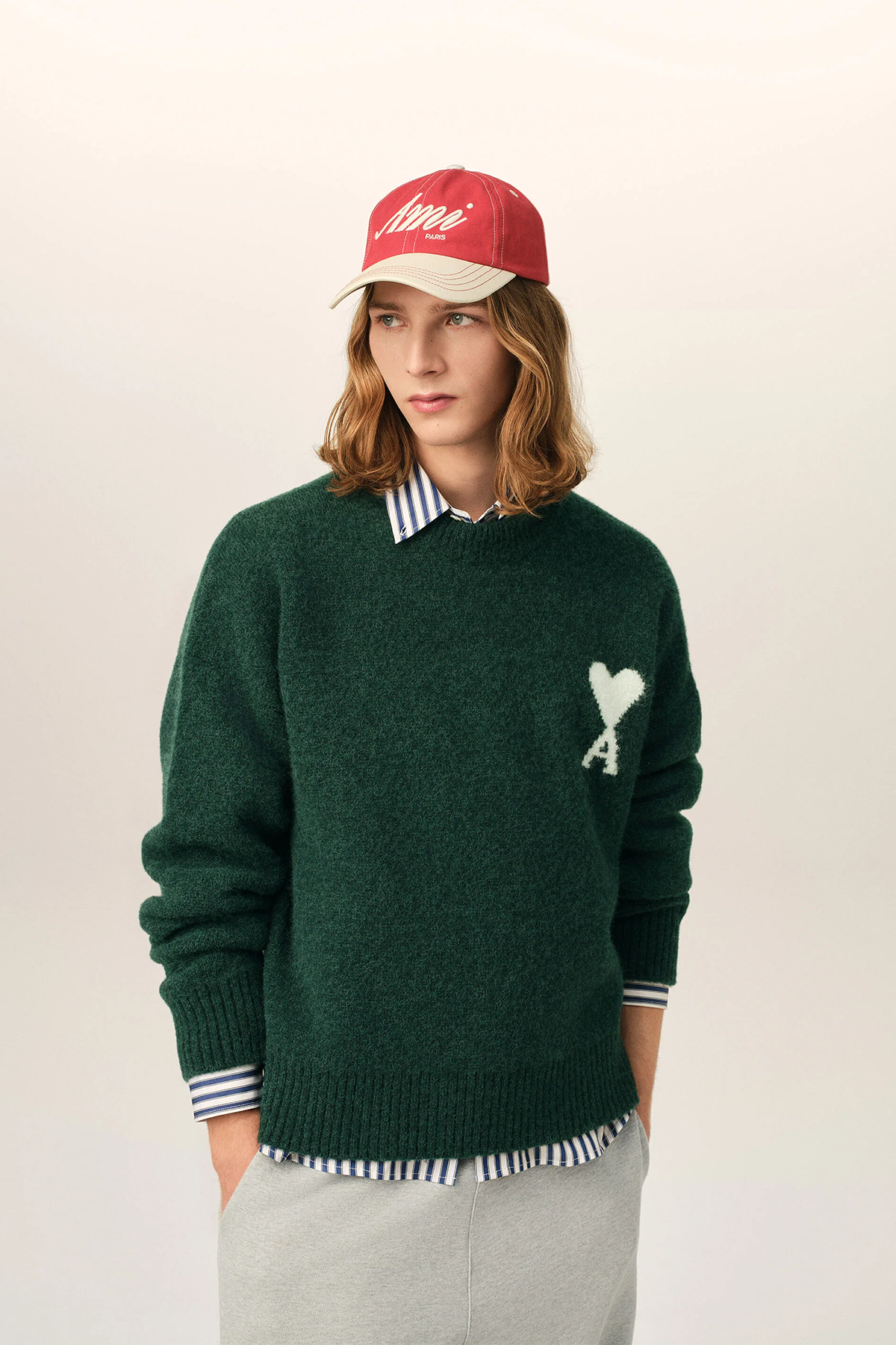 AMI Paris Herren Strickpullover Flaschengrün/Ecru DUNKELGRÜN Bild 2