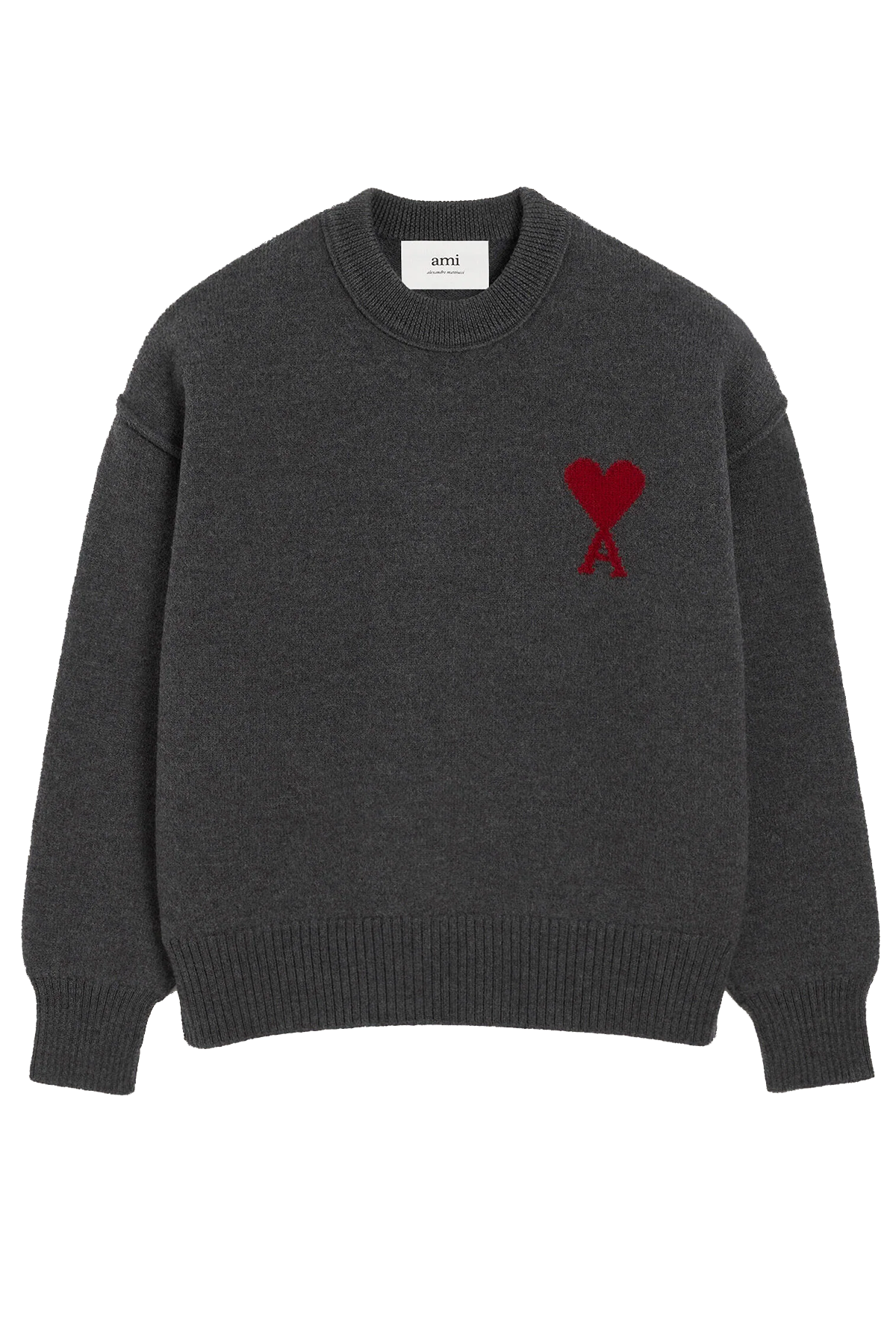 AMI Paris Herren Strickpullover Grau GRIS CHINE / ROUGE 084H25 Bild 1