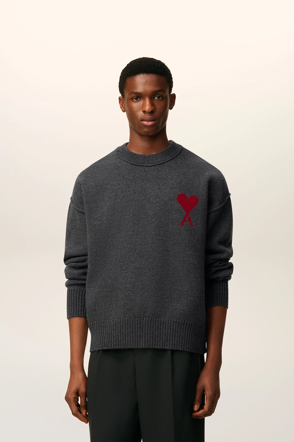AMI Paris Herren Strickpullover Grau GRIS CHINE / ROUGE 084H25 Bild 2