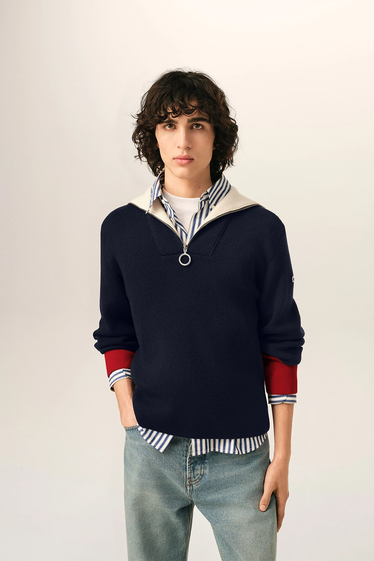 AMI Paris Herren Strickpullover mit Reißverschlusskragen Navy MARINE-BLAU Bild 2