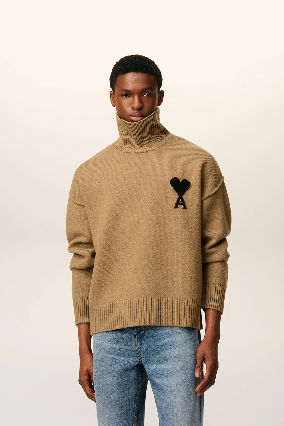 AMI Paris Herren Strickpullover mit Stehkragen Braun CAMEL/NOIR 288H25 Bild 4