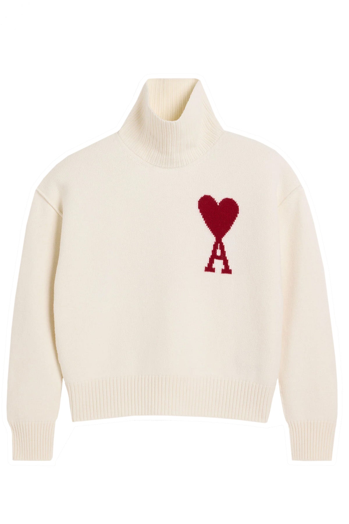 AMI Paris Herren Strickpullover mit Stehkragen Natur Weiss ECRU/ROUGE 154H25 Bild 1