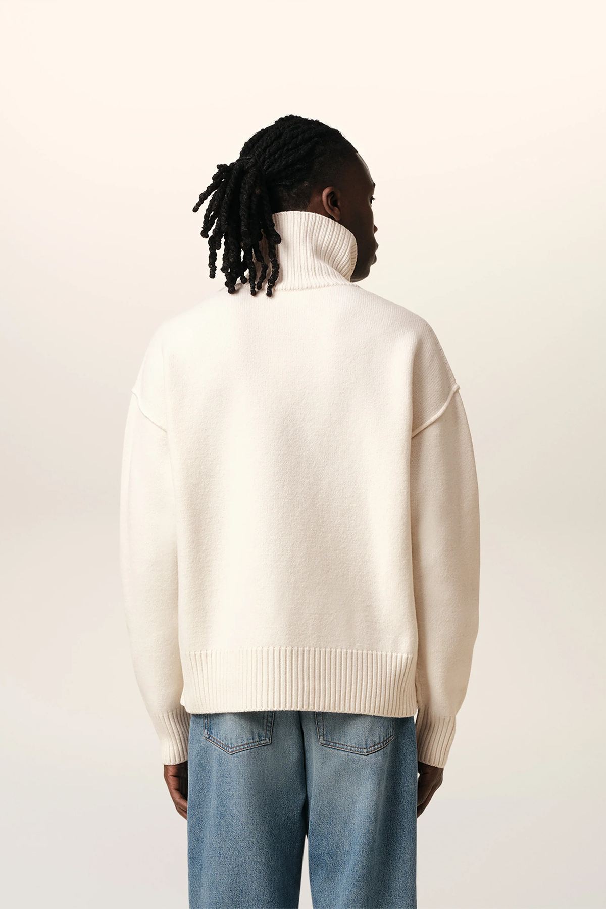 AMI Paris Herren Strickpullover mit Stehkragen Natur Weiss ECRU/ROUGE 154H25 Bild 4