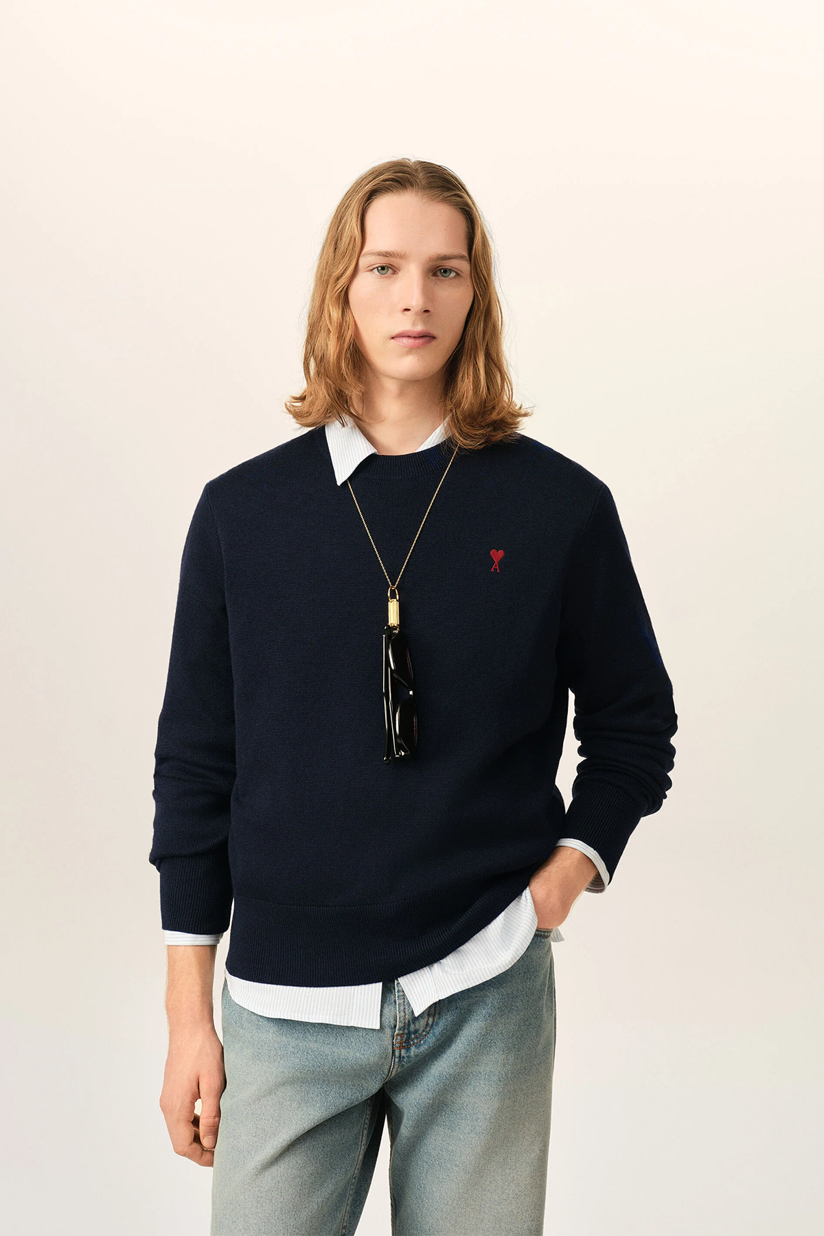 AMI Paris Herren Strickpullover Navy/Rot MARINE-BLAU Bild 2