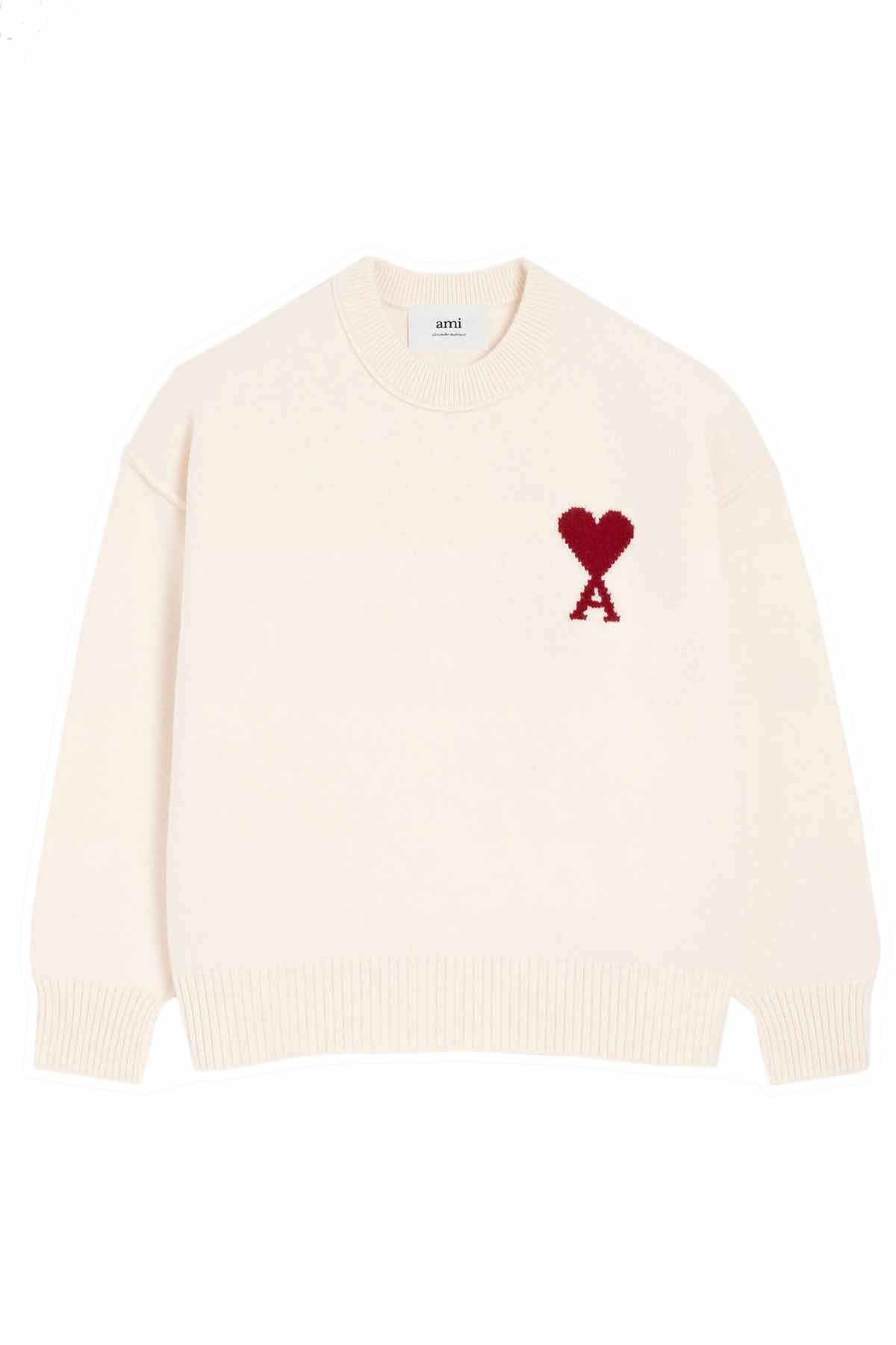 AMI Paris Herren Strickpullover Off-White/Rot NATUR-WEISS Bild 1