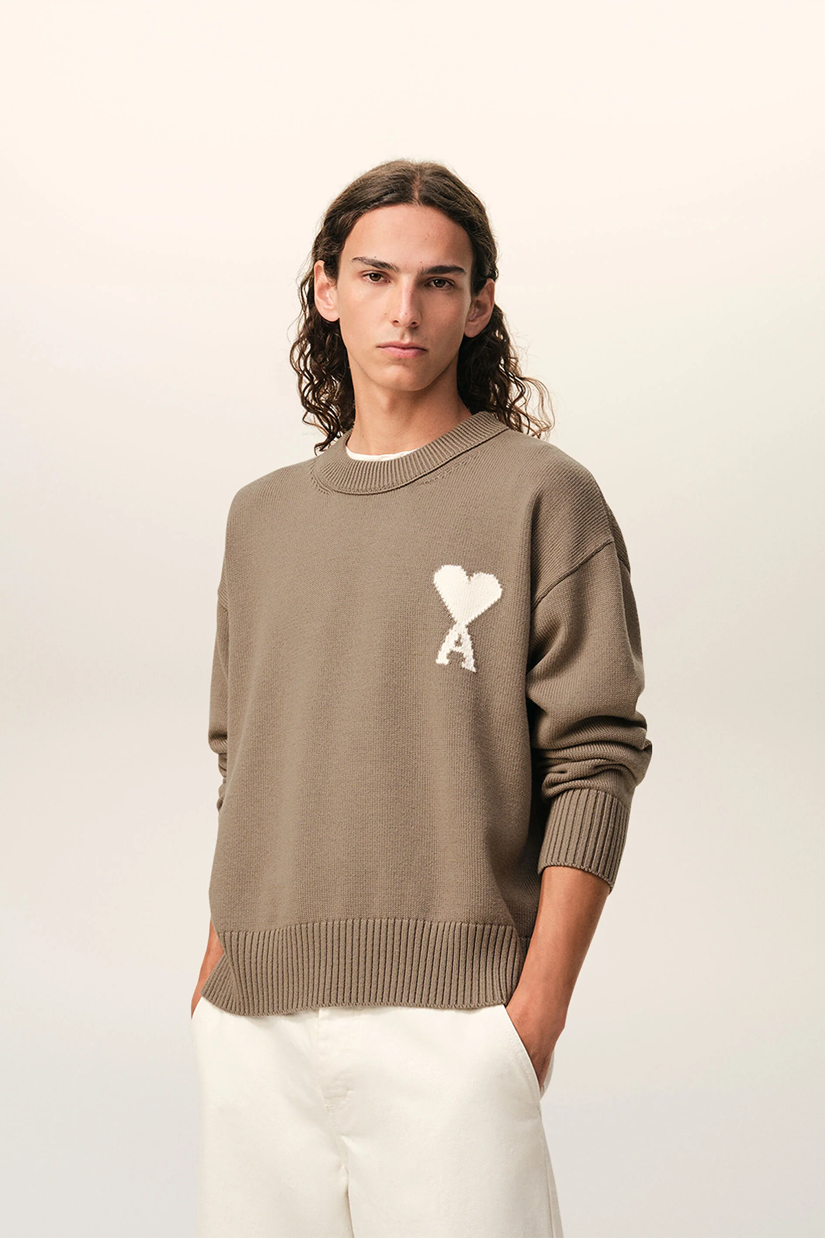 AMI Paris Herren Strickpullover Taupe BEIGE Bild 2