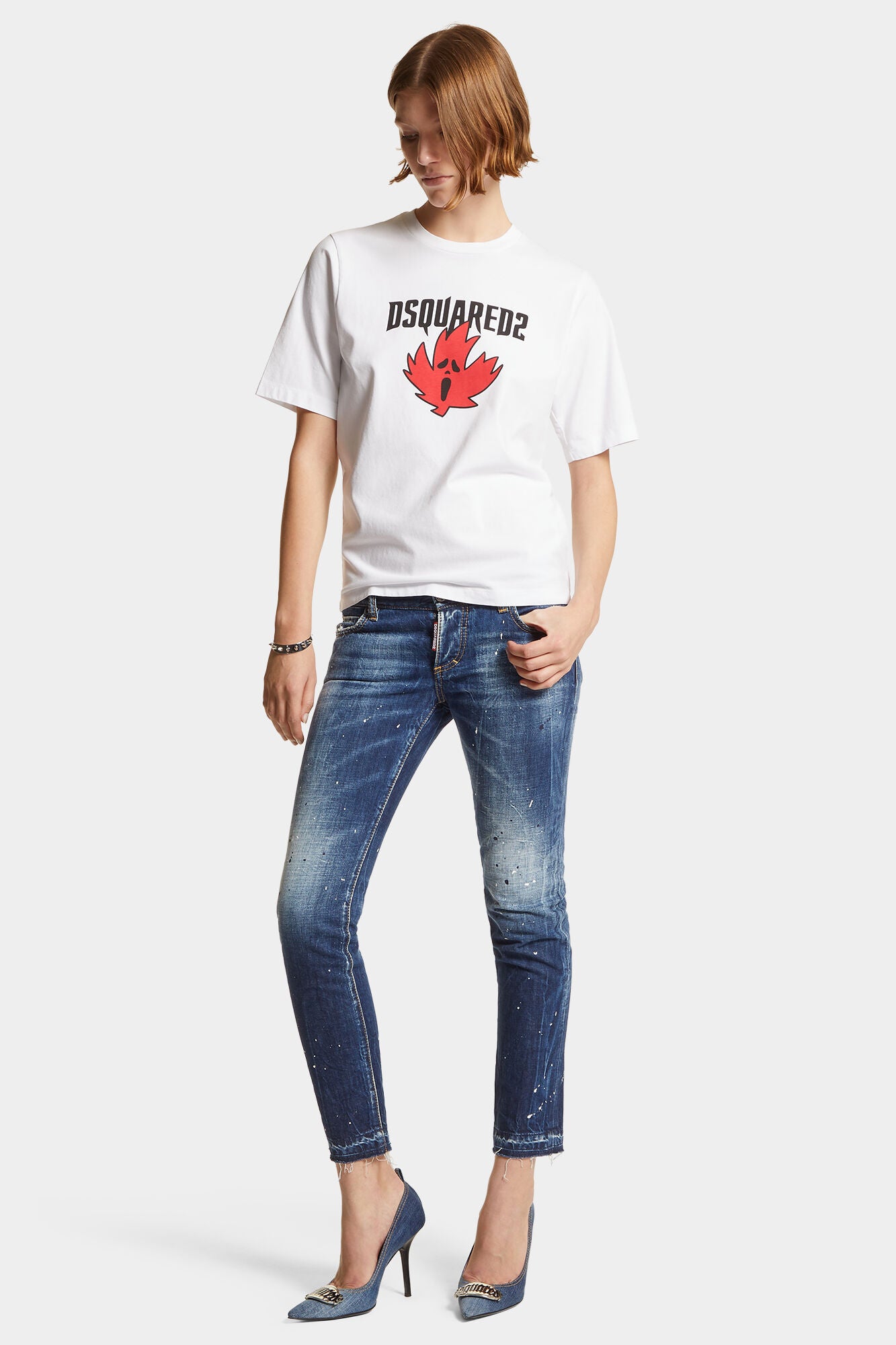 Dsquared2 Damen Horror Maple Leaf T-Shirt Weiss WEISS Bild 2