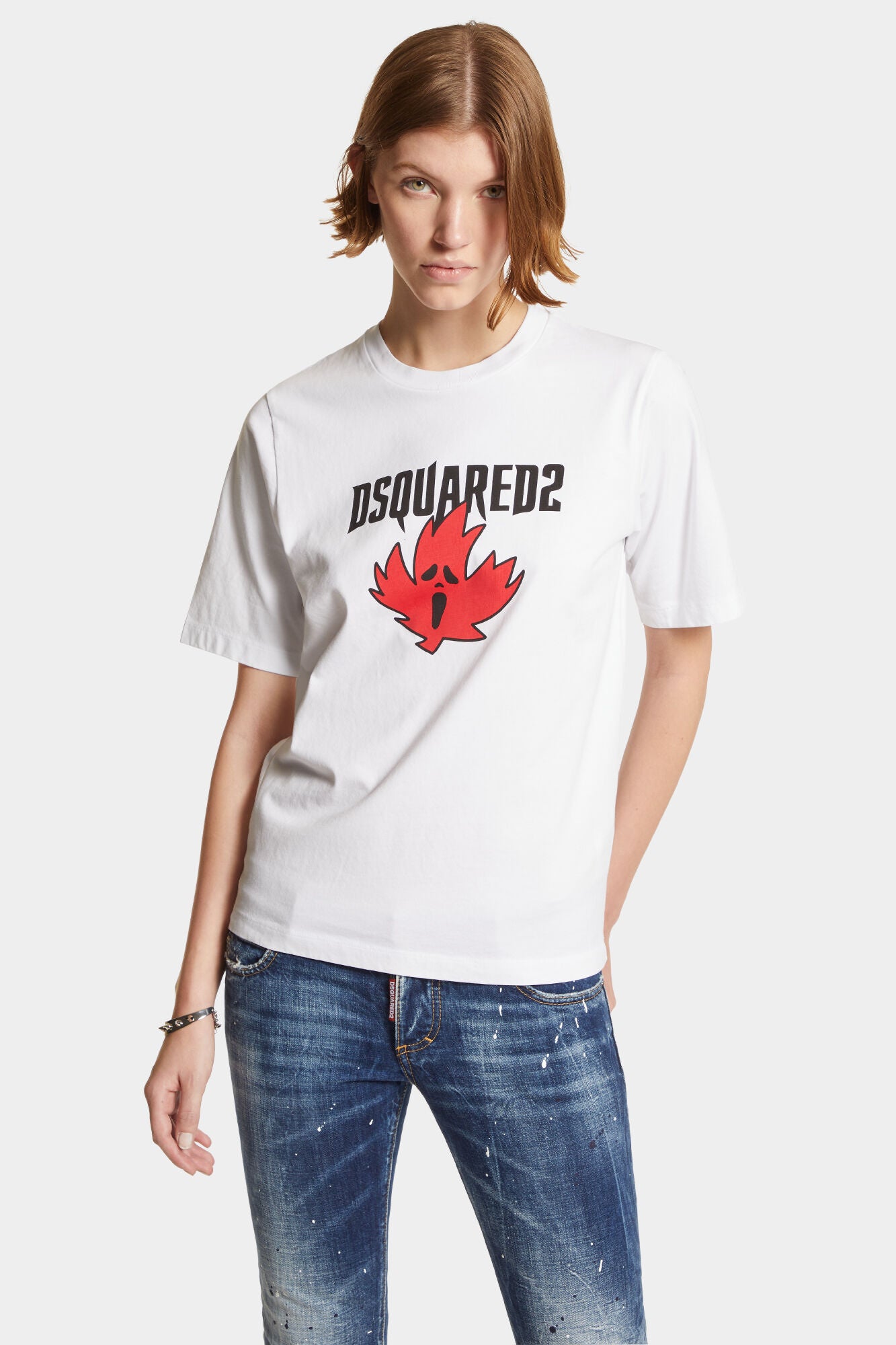 Dsquared2 Damen Horror Maple Leaf T-Shirt Weiss WEISS Bild 3