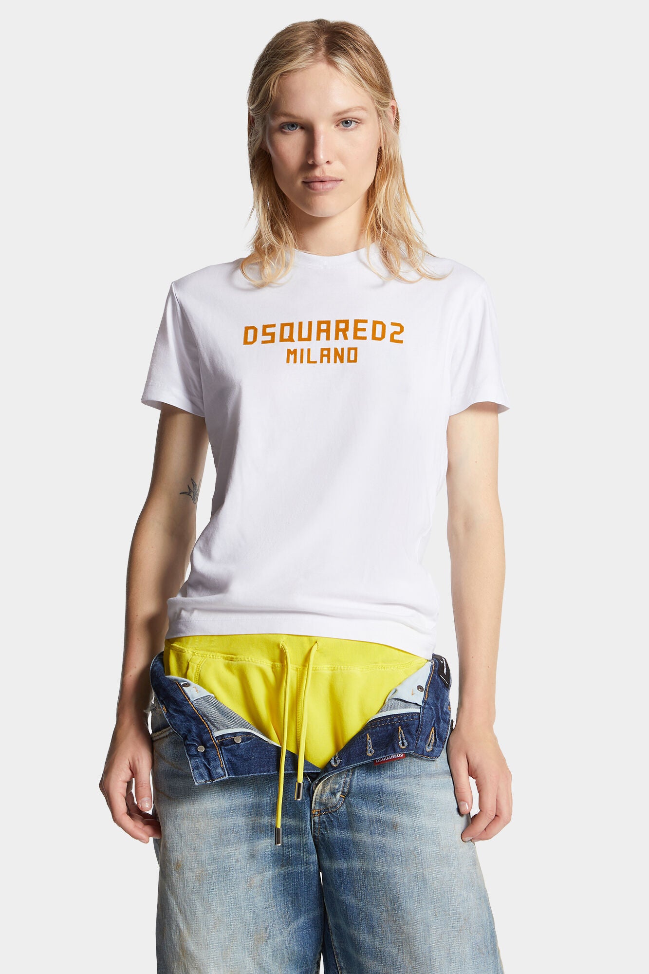 Dsquared2 Damen Just Right Fit D2 Milano T-Shirt Weiss TAUPE Bild 2