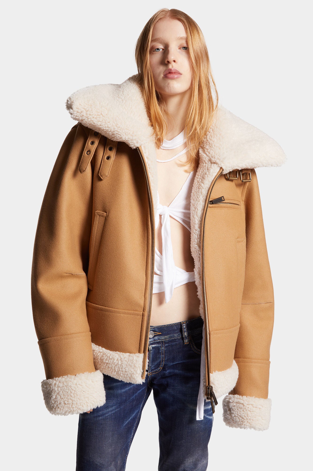 Dsquared2 Damen Wolljacke Easy Aviator Camel BEIGE Bild 3