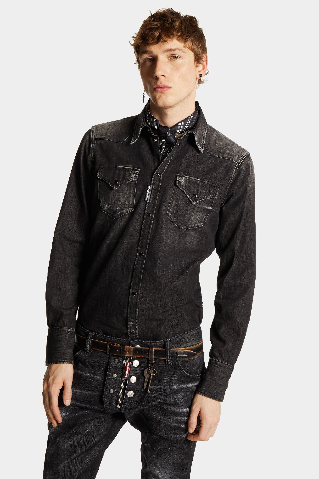 Dsquared2 Herren Black Wash Classic Western Hemd Schwarz SCHWARZ Bild 2