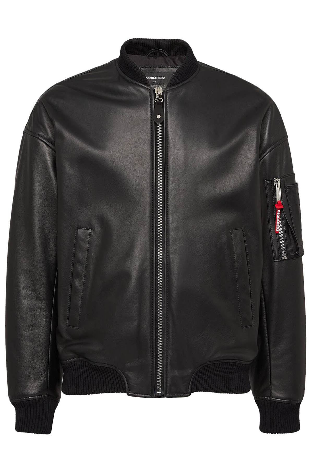 Dsquared2 Herren Leder Bomber Jacke Schwarz SCHWARZ Bild 1