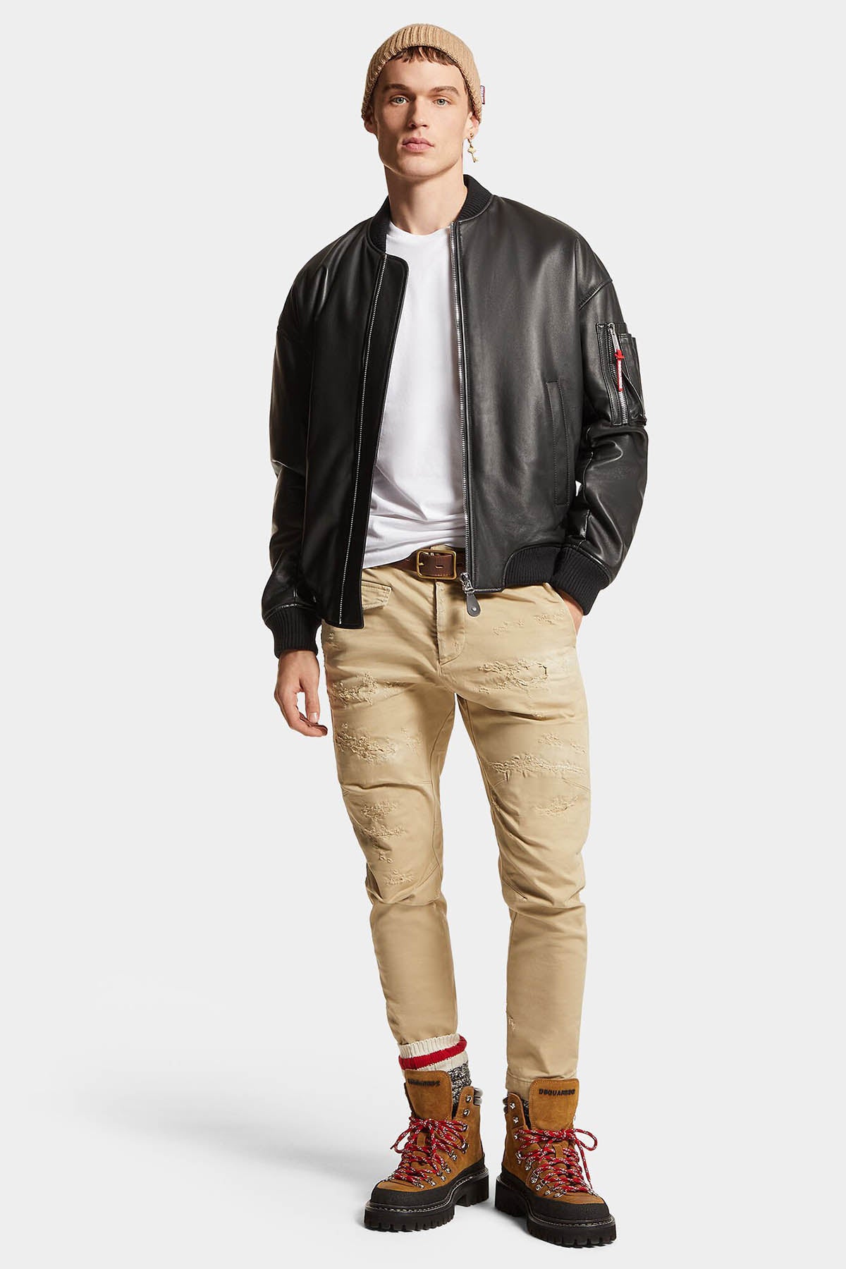Dsquared2 Herren Leder Bomber Jacke Schwarz SCHWARZ Bild 2