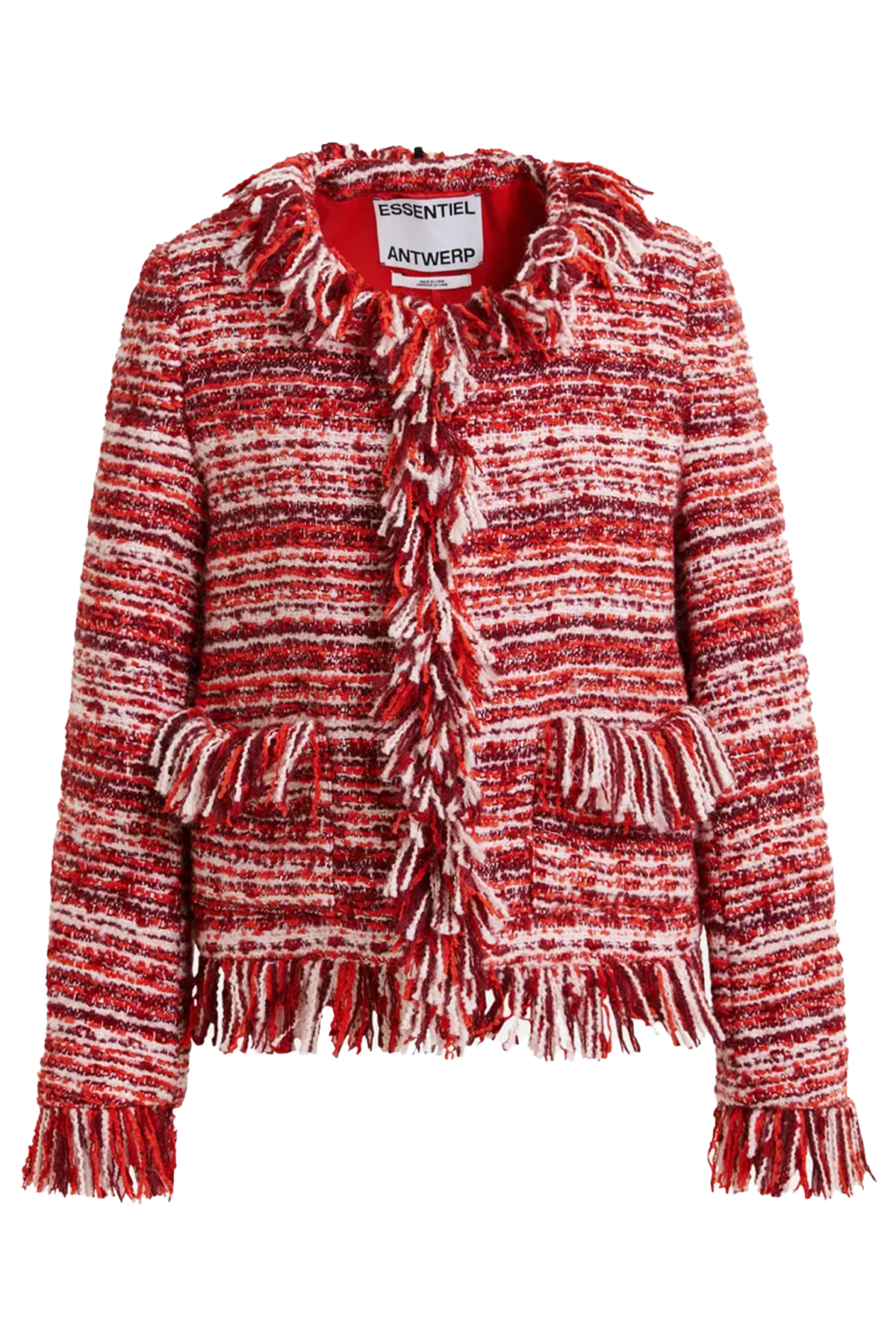 Essentiel Antwerp Damen Bouclé-Jacke Iskra Rot/Weiss Combo1 Santa Claus Bild 1