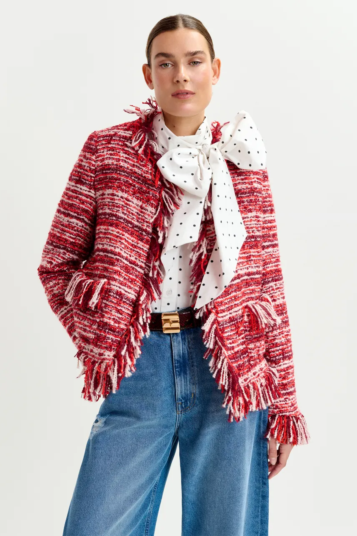Essentiel Antwerp Damen Bouclé-Jacke Iskra Rot/Weiss Combo1 Santa Claus Bild 2