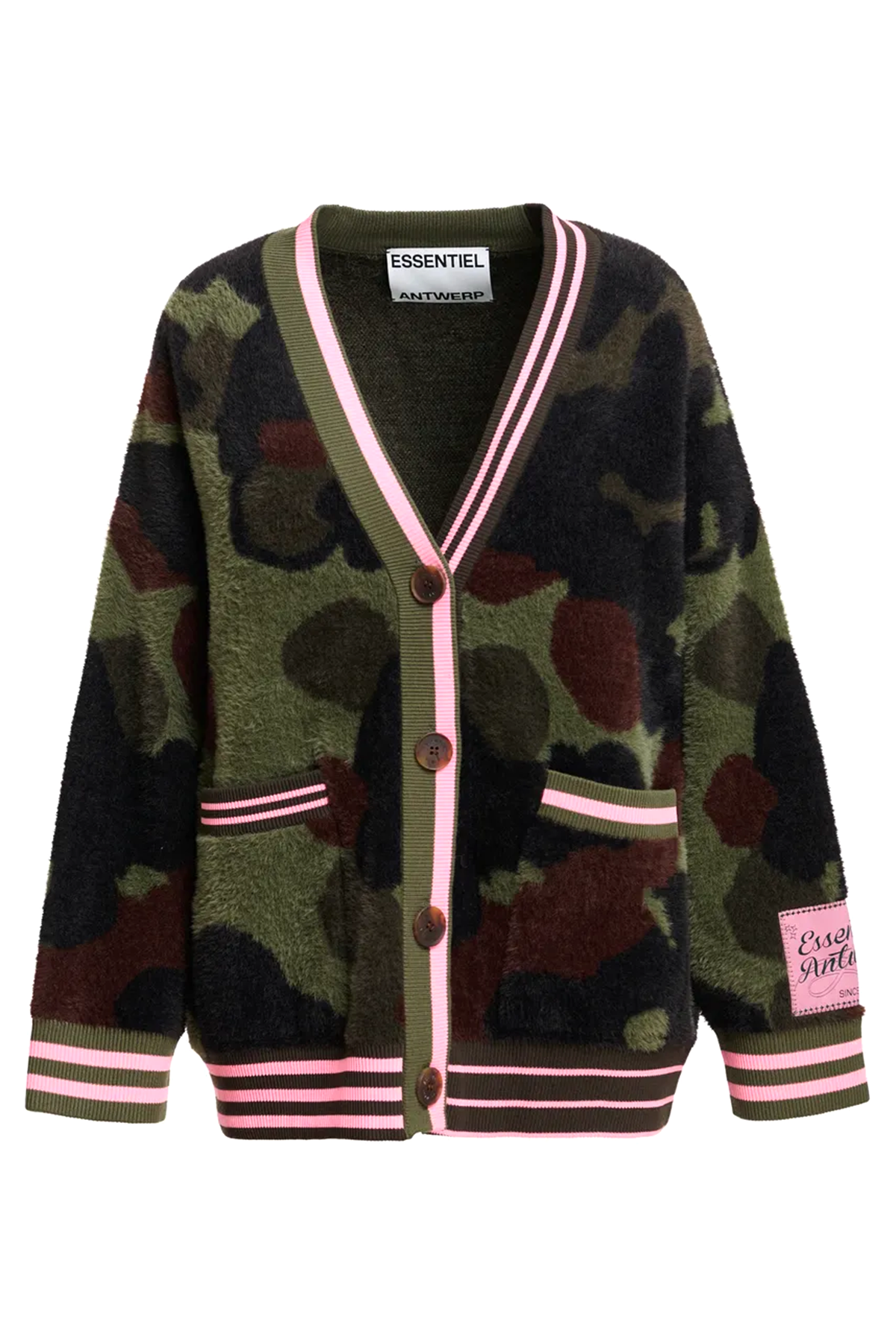 Essentiel Antwerp Damen Cardigan in Camouflage-Optik Kamoo Braun/Khaki/Rosa K1DA Bild 1