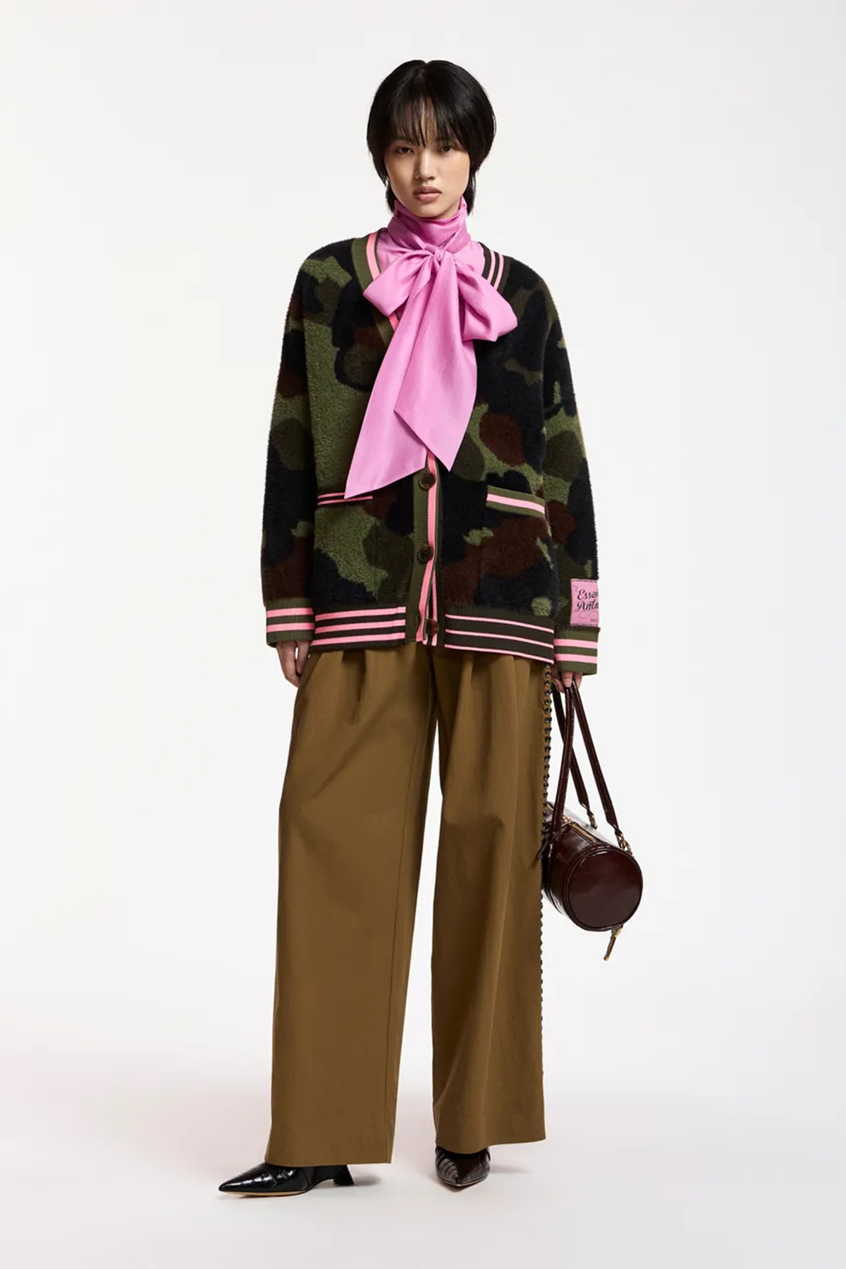 Essentiel Antwerp Damen Cardigan in Camouflage-Optik Kamoo Braun/Khaki/Rosa K1DA Bild 2