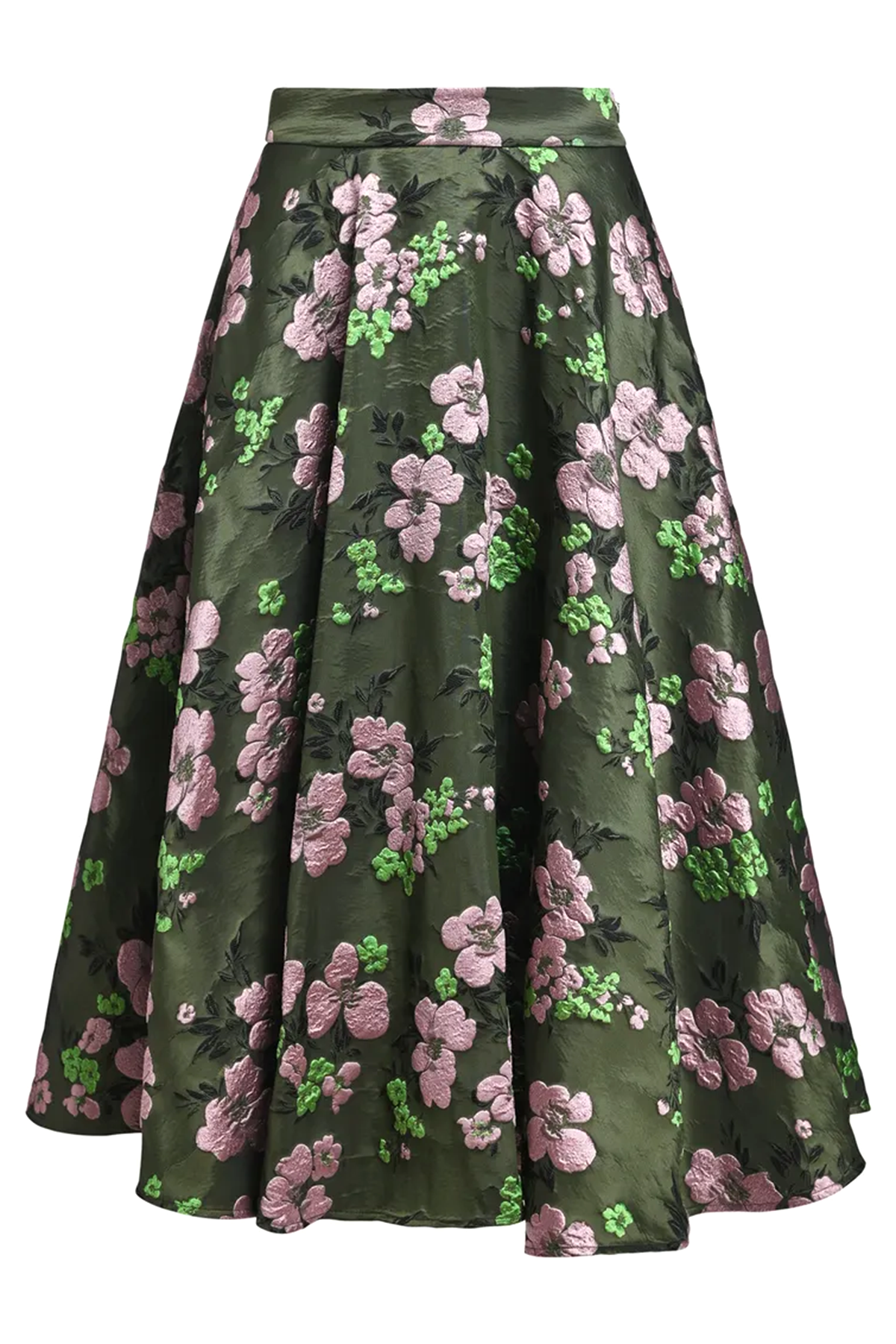 Essentiel Antwerp Damen Jacquard-Midirock mit Blumenmuster Kathyanne Grün/Rosa OLIVE Bild 1