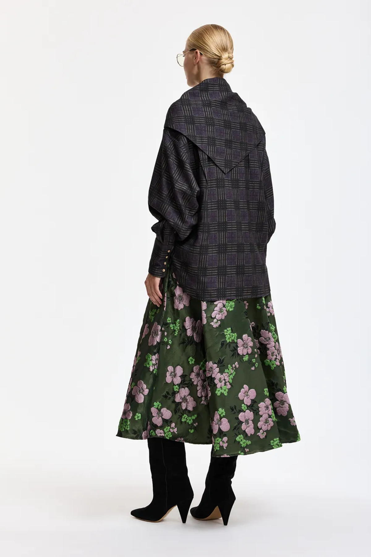 Essentiel Antwerp Damen Jacquard-Midirock mit Blumenmuster Kathyanne Grün/Rosa OLIVE Bild 3