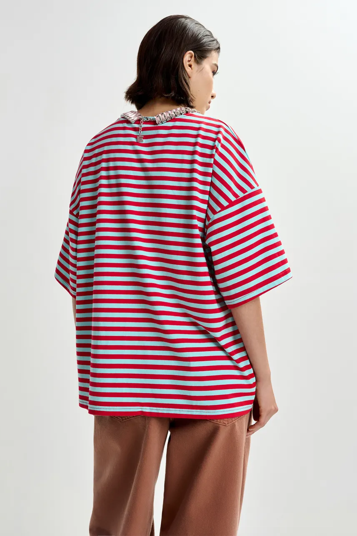 Essentiel Antwerp Damen oversized T-Shirt Joste Hellblau/Rot ORANGE Bild 4