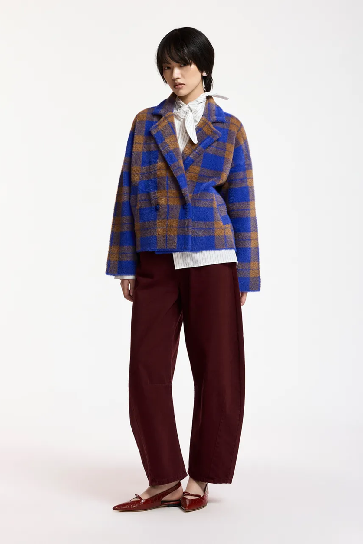 Essentiel Antwerp Damen Strick-Cardigan mit Karomuster Karreau Blau/Braun K2II Bild 2