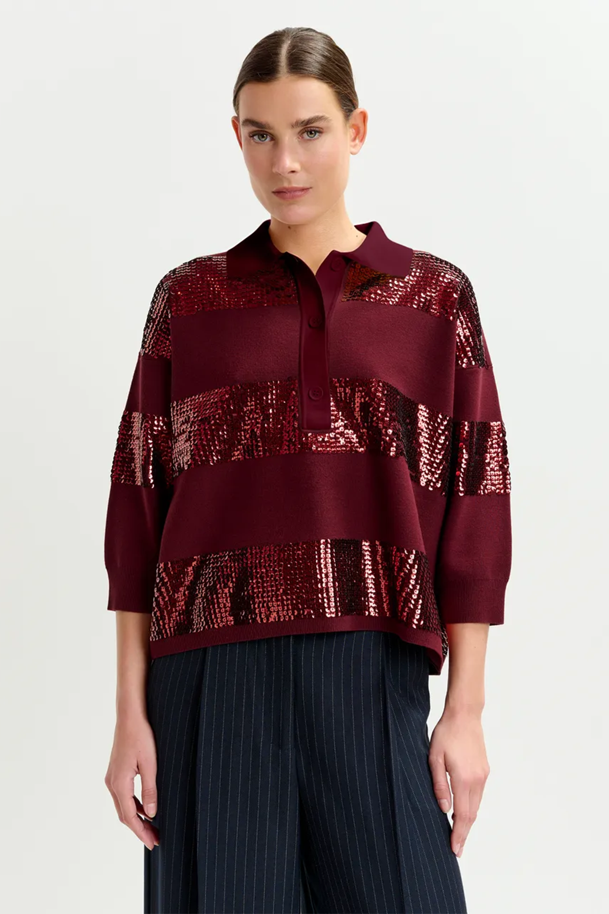 Essentiel Antwerp Damen Strickpolo Illuminati Burgund I3MM Bild 2