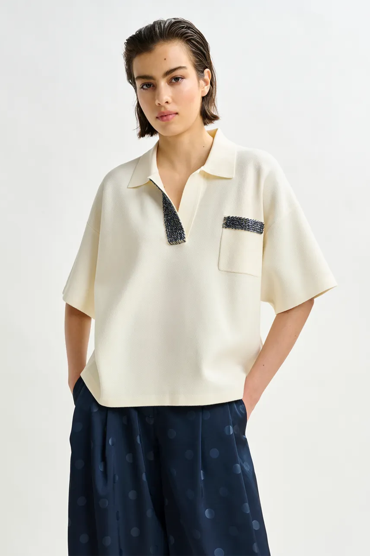 Essentiel Antwerp Damen Strickpolo Internationale Natur-Weiss ow01 Bild 2
