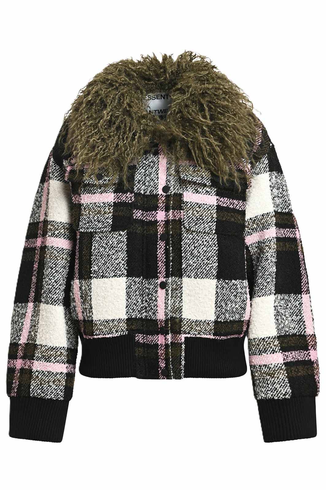 Essentiel Antwerp karierte Damen Bomberjacke Kpop Olive/Weiss/Pink K1KM Bild 1