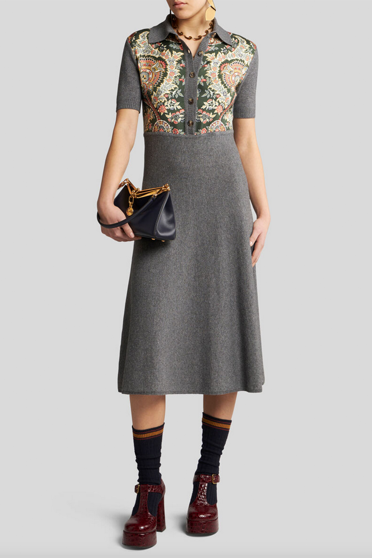 Etro gestricktes Damen Polokleid Grau/Grün GRAU Bild 2