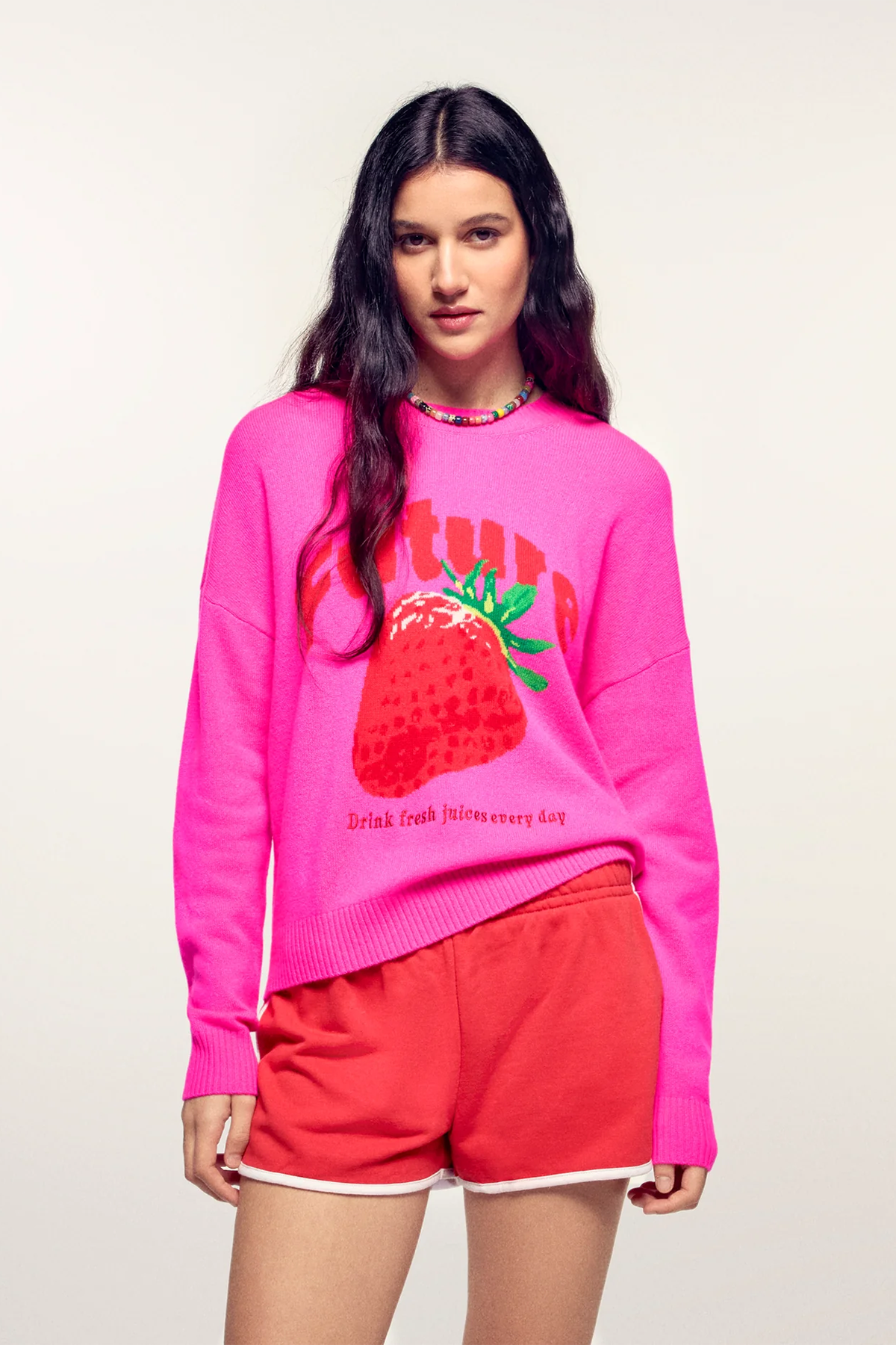 FROM FUTURE Damen Kaschmirpullover mit Erdbeere Pink PINK Bild 2