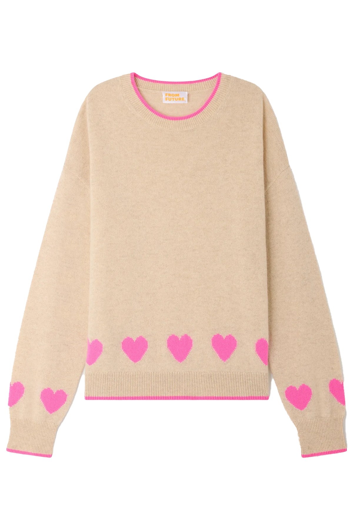 FROM FUTURE Damen Kaschmirpullover mit Herzmuster Beige BEIGE Bild 1