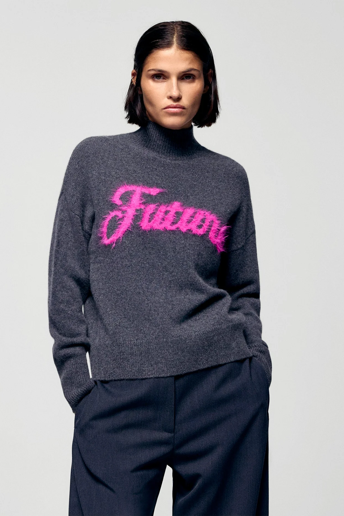 FROM FUTURE Damen Kaschmirpullover mit Stehkragen Anthrazit 1503 ANTHRACITE F Bild 2