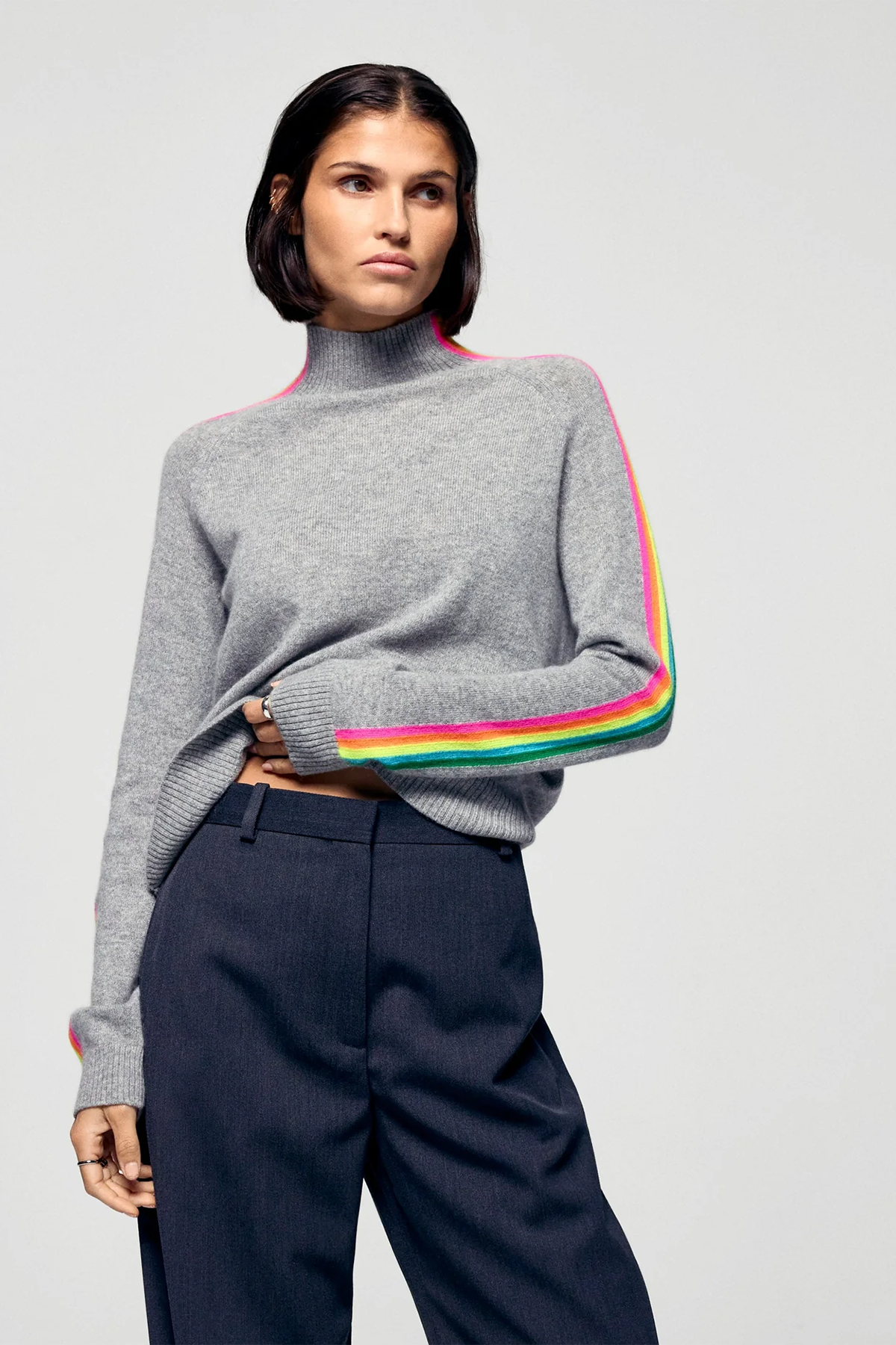 FROM FUTURE Damen Kaschmirpullover mit Stehkragen Grau 1500 GRIS CHINE FONCE Bild 2
