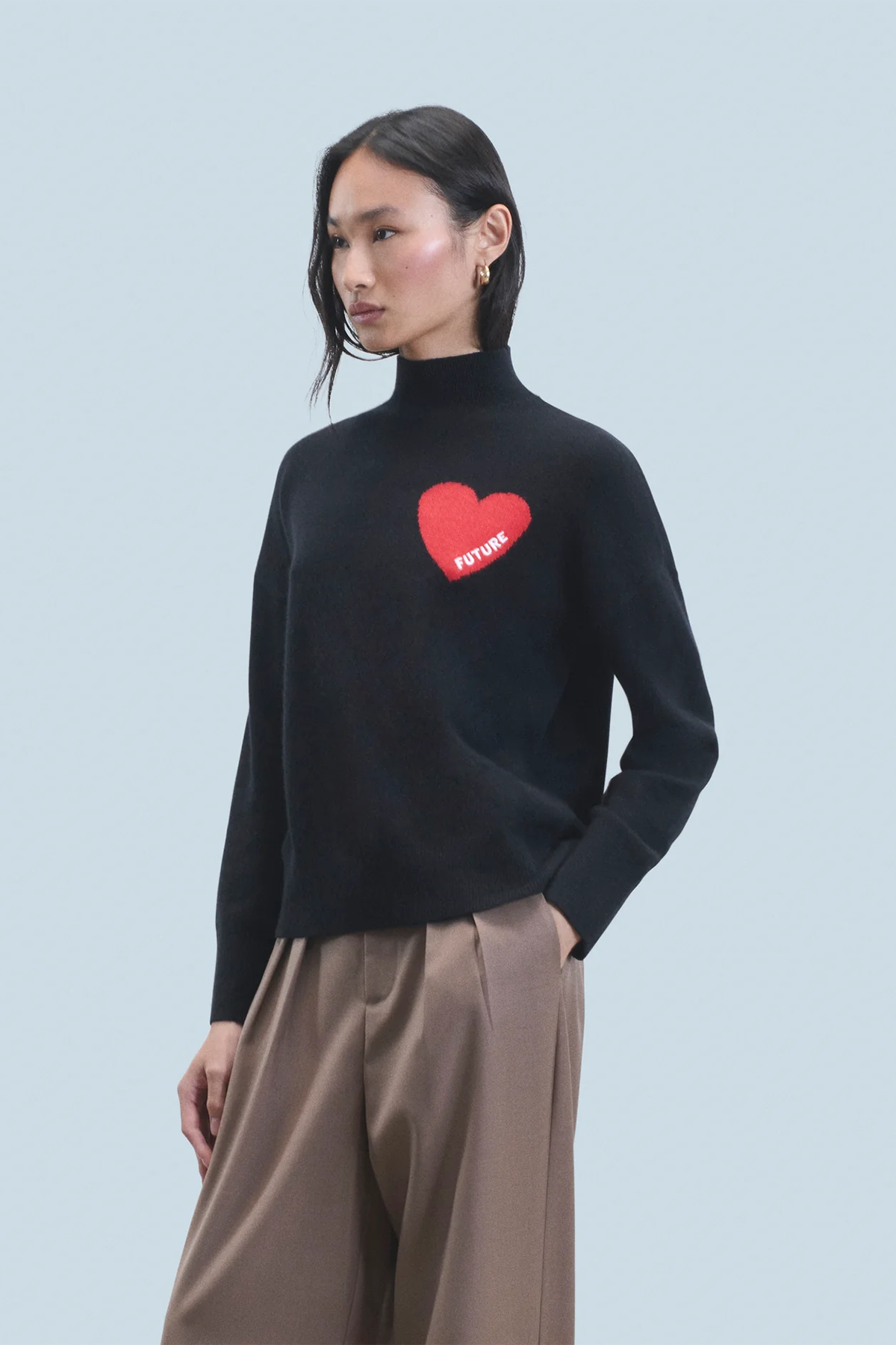 FROM FUTURE Damen Kaschmirpullover mit Stehkragen Schwarz 1000 NOIR Bild 2