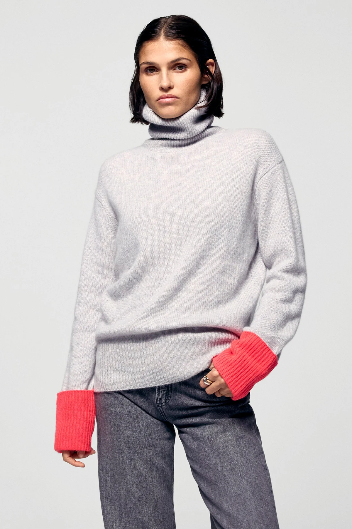 FROM FUTURE Damen Kaschmirpullover Rollkragen Grau 1502 GRIS CHINE CLAIR Bild 2