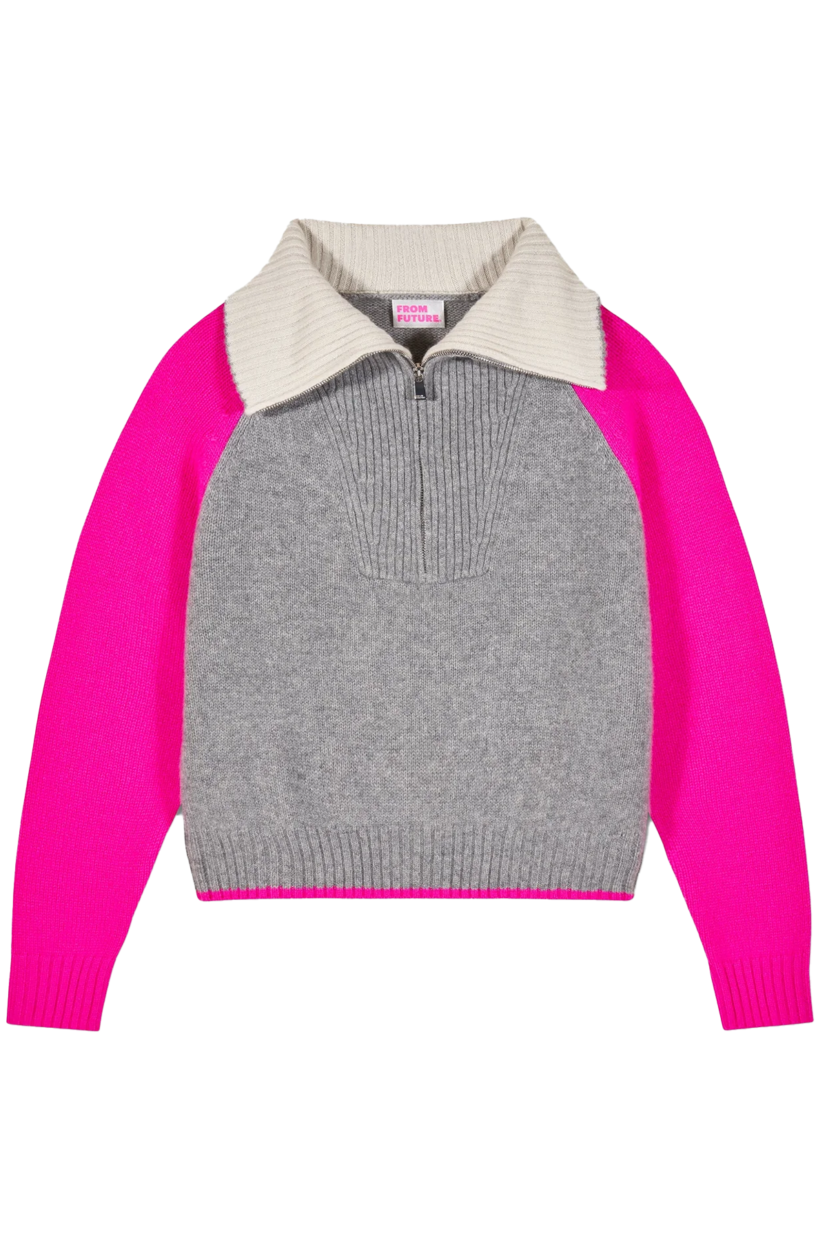 FROM FUTURE Damen Kaschmirpullover Troyerkragen Grau/Pink 1500 GRIS CHINE FONCE Bild 1